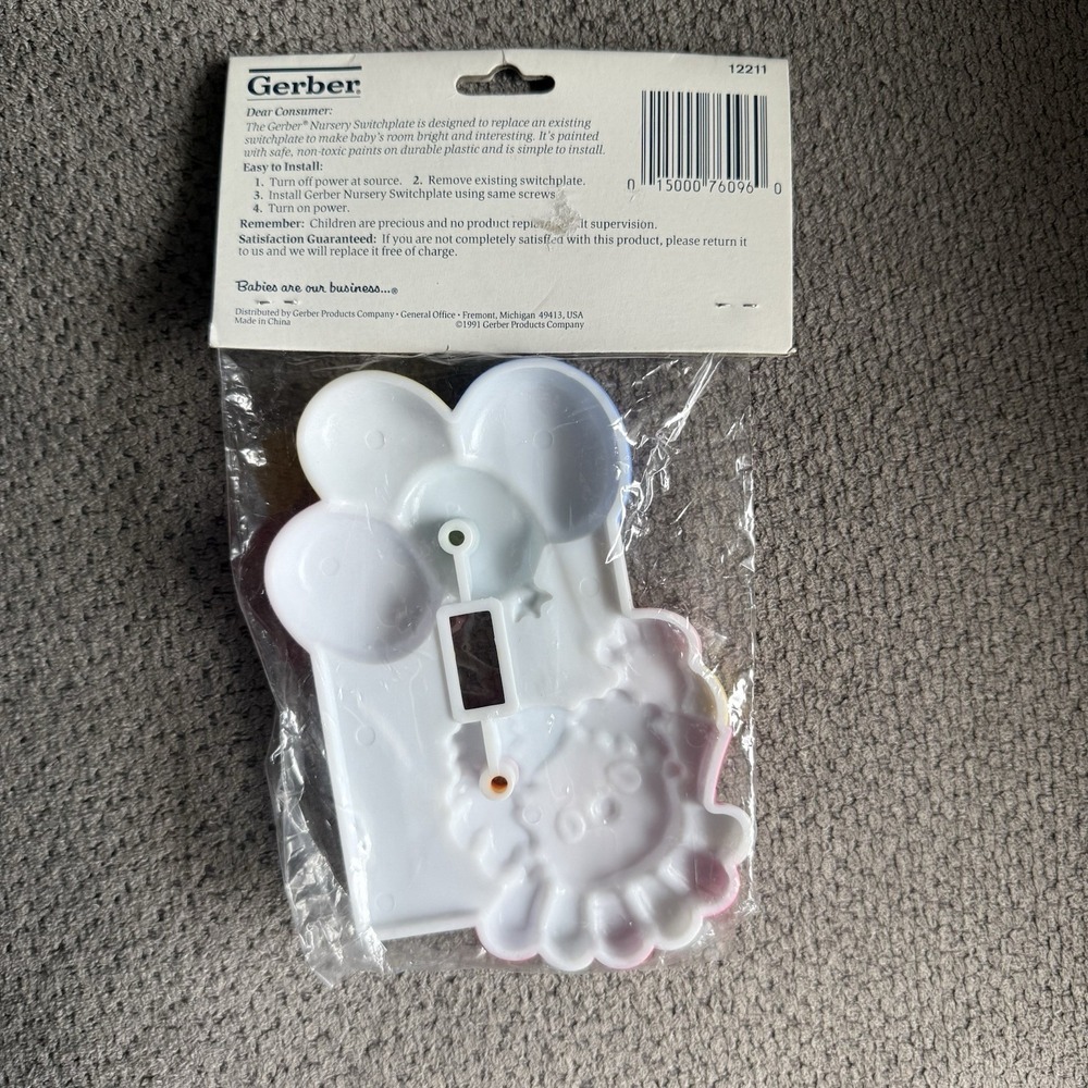 Vtg Happy Clown Balloons Nursery Switchplate Cover Gerber New NIP‎ 1991 Plastic - Picture 3 of 4